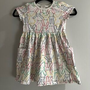 Hanna Andersson Bunny Dress Girls 5 White Multi Excellent Rainbow Pocket Knit